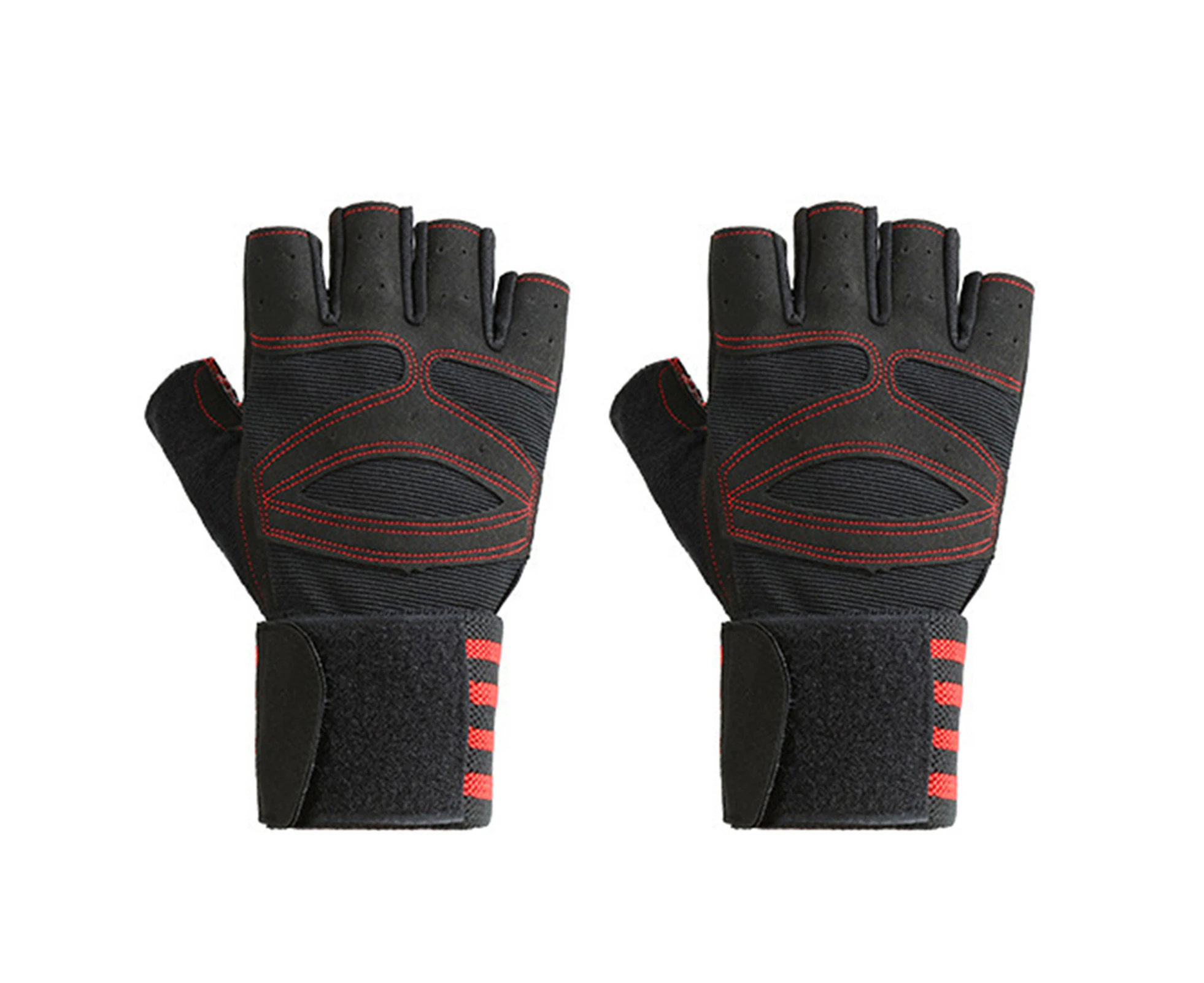 Sports Gloves Anti-skid Wear-resistant Soft Unisex Body Building Training Sports Mitten for Adult  Black & Red