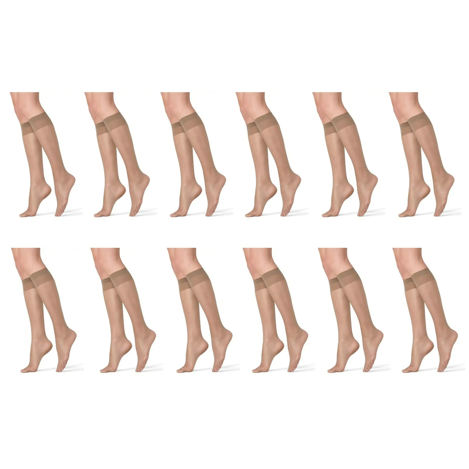 Razzamatazz 12 Pairs Sheer Knee-Hi 15 Denier Beige Pantyhose Natural Socks