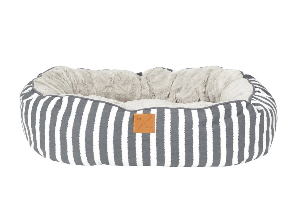 Mog & Bone 4 Seasons Reversible Circular Dog Bed Charcoal Hamptons Stripe Medium