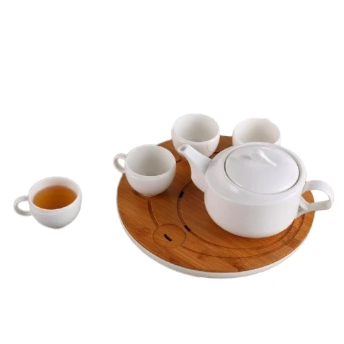 Imperial Urban Style Porcelain Tea Pot with Curved Tea Tray 6pc Set