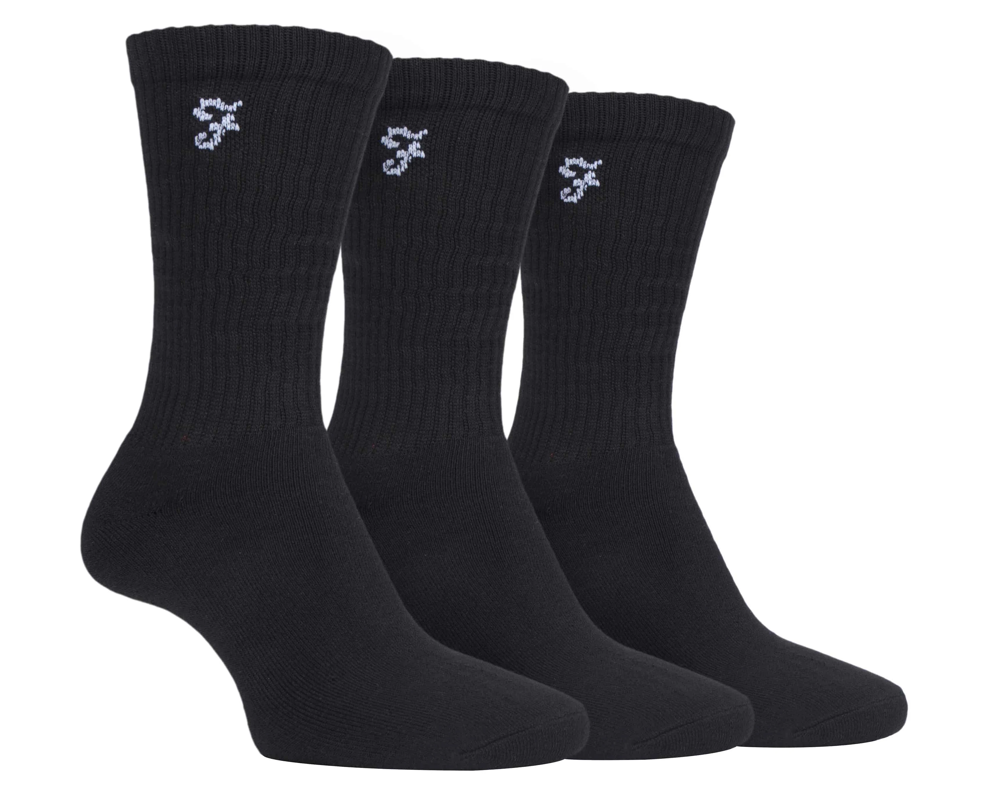 3 Pairs Mens Cushioned Sole Athletic Sports Crew Socks - CS130BLK