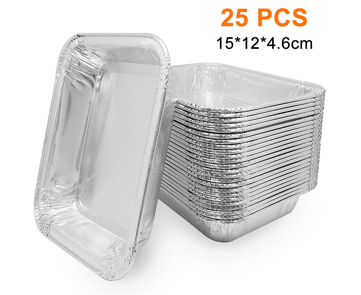 Disposable Foil Trays 15*12*4.6cm Tin Foil Trays for BBQ,Cooking,Baking,Broiling,Roasting-Takeaway Containers for Storage-25 Pack