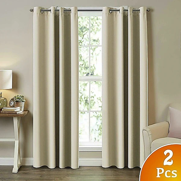 2X Blockout Curtains Blackout Window Curtain Draperies Pair Eyelet for Bedroom 132*213cm Cream