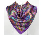 Anyyou Scarf for Women Purple Printed Polyester Silk Big Square Silk 90*90cm Satin For Spring Summer Autumn Winter