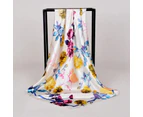 Anyyou Scarf for Women Floral Peony Ocean Blue Print Square Silk Shawl For Summer Spring And Fall