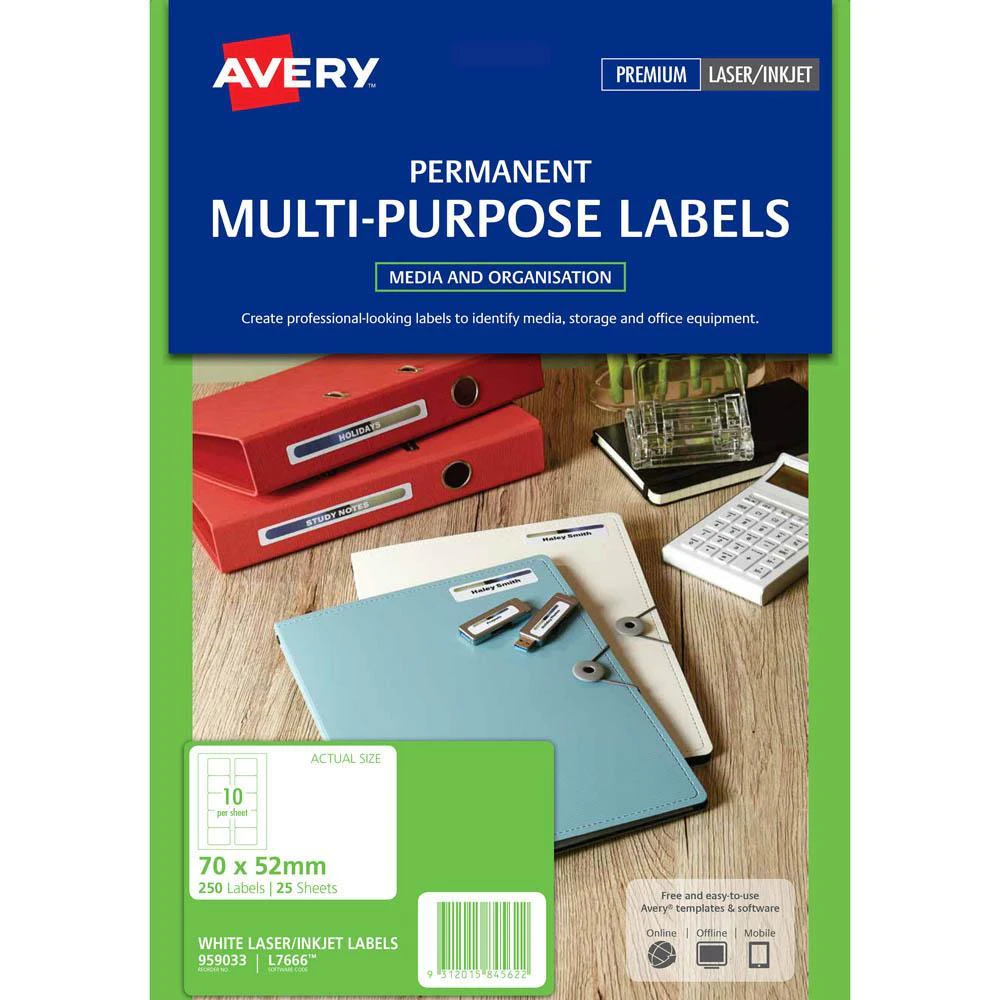 Avery 959033 L7666 Labels Media Diskette 70x52mm Pack 25