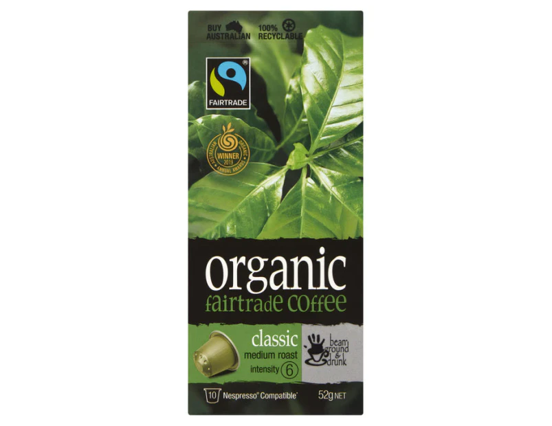 bean ground & drunk  Classic Organic Fairtrade aluminium coffee 10 capsules