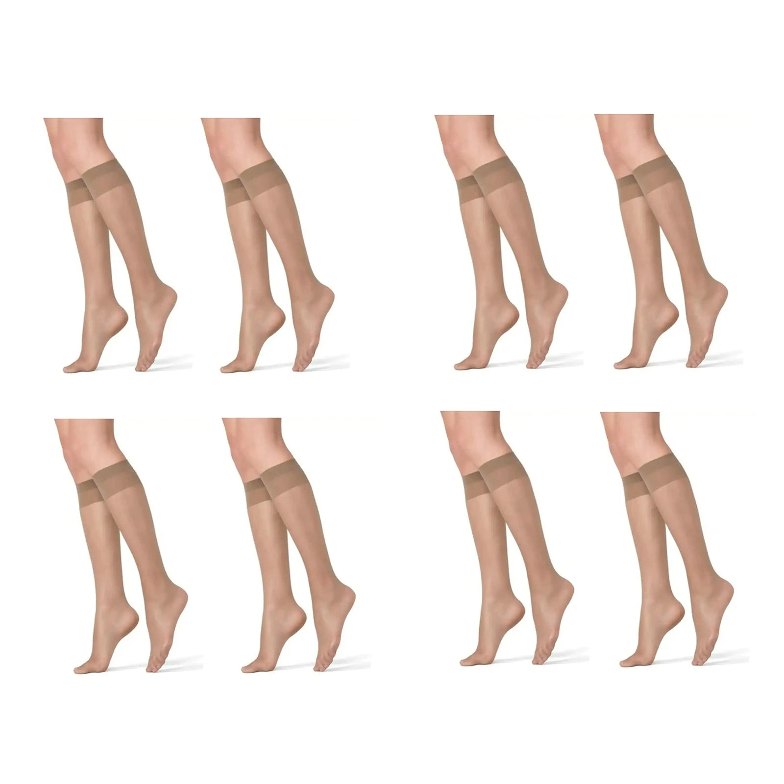 Razzamatazz 8 Pairs Sheer Knee-Hi 15 Denier Matte Beige Pantyhose Natural H80042 Socks