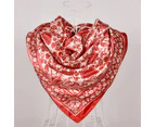 Anyyou Scarf for Women Red Beige Printed Square Silk  Shawl For Summer Spring And Fall