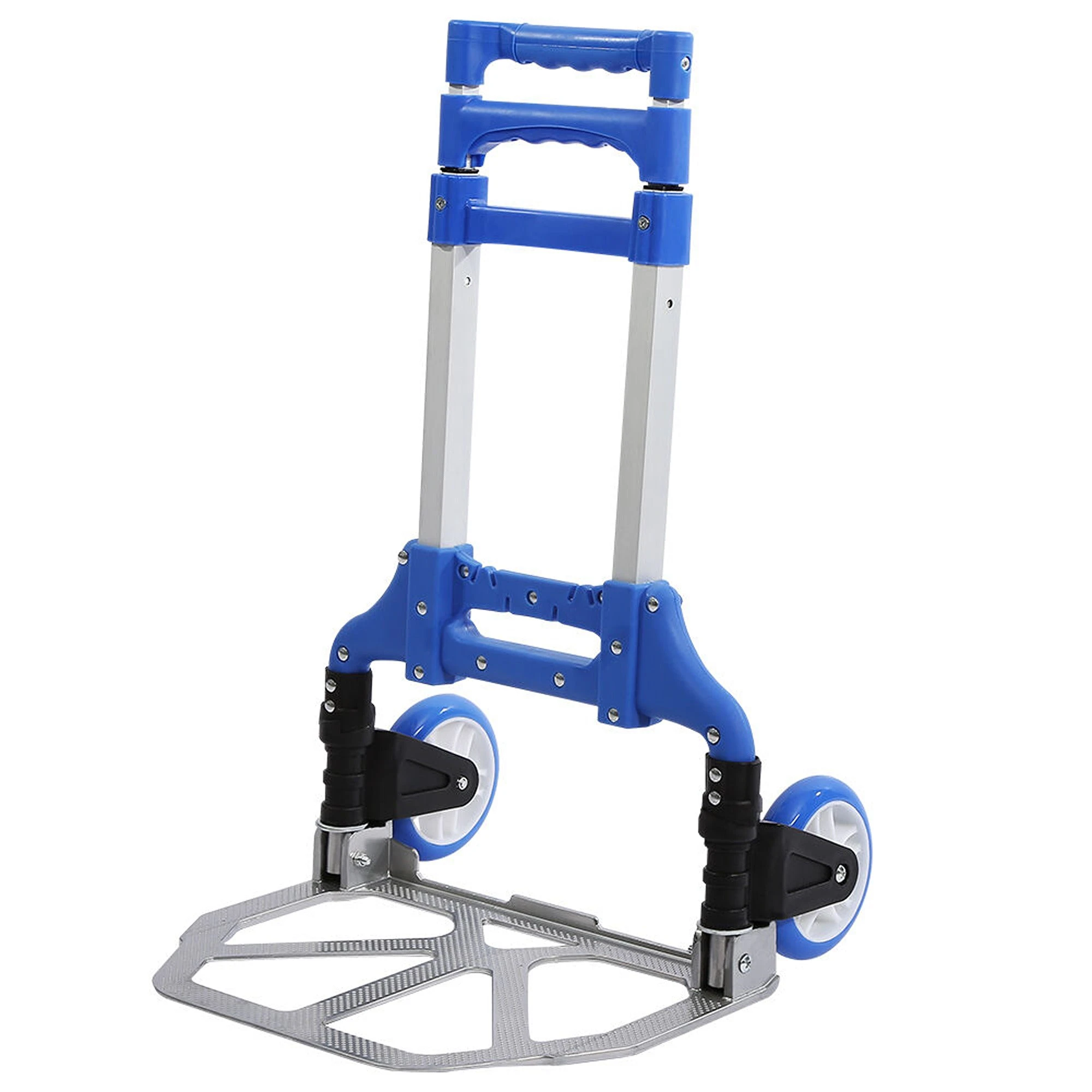 Foldable 2-Wheel Folding Aluminium Hand Trolley Luggage Cargo Cart Truck 80KG - Blue