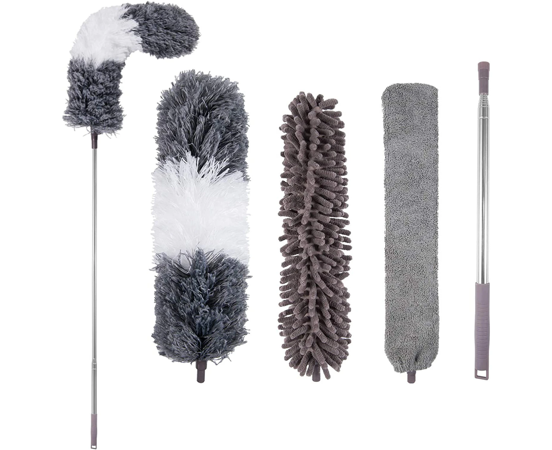 DAIXEISNCX-Microfiber Duster with Extension Pole(Stainless Steel Reusable Bendable Dusters Washable Lightweight Dusters for Cleaning Ceiling Brushed Nickel