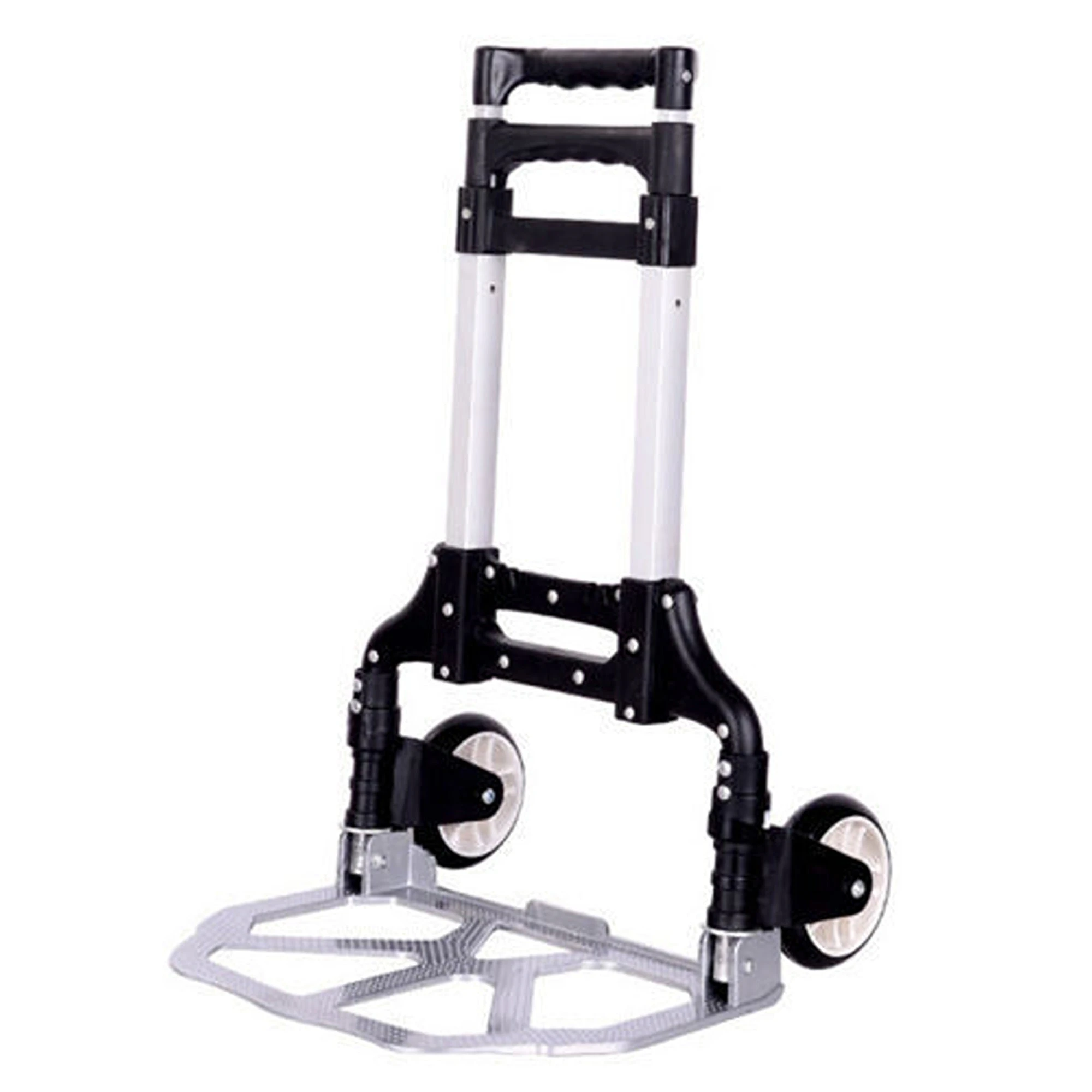 Foldable 2-Wheel Folding Aluminium Hand Trolley Luggage Cargo Cart Truck 80KG - Black