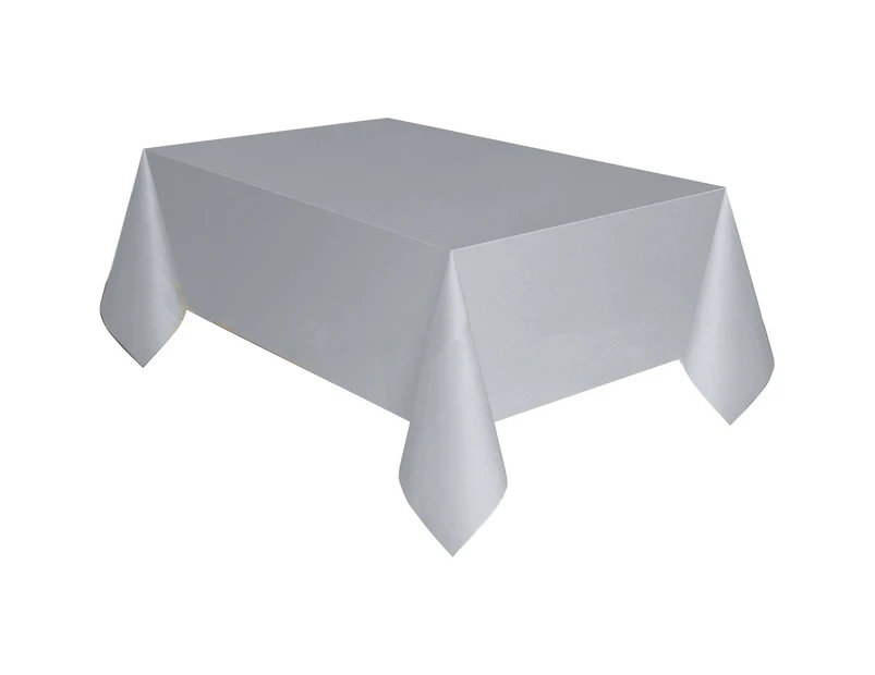 Plastic Table Cloth Colour Rectangle Cover Birthday Party Tablecover - Silver