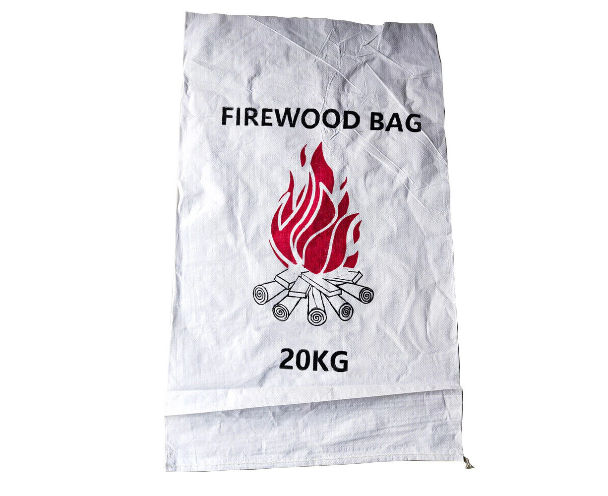 Youngly 100 Pack 54x90cm Printed White Woven Polypropylene Firewood Srotage Bags for Home Garden Outdoor