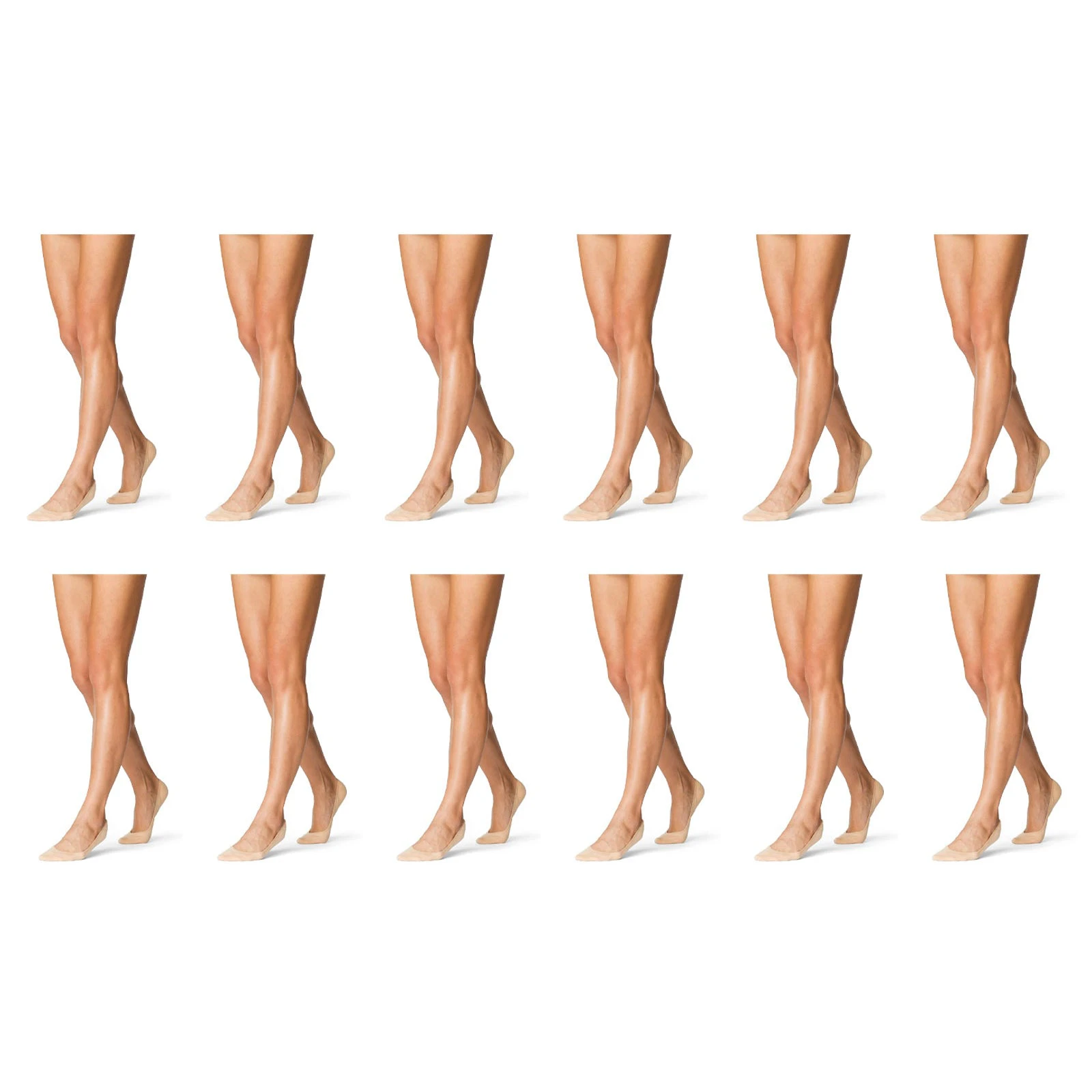 12 Pairs Razzamatazz Footlet No Show Heel Natural Beige Women Socks