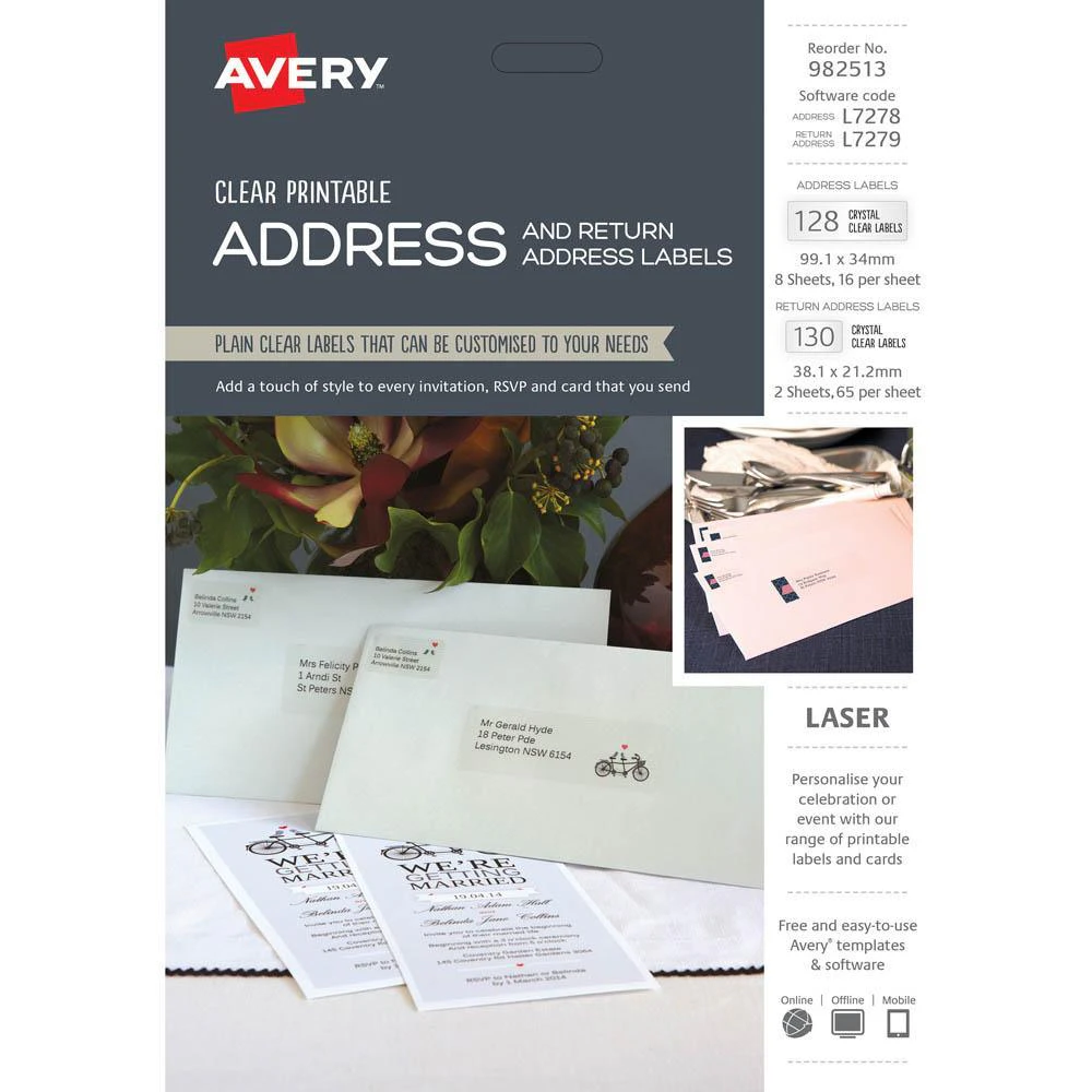 Avery 982513 L7278 L7279 Address And Return Address Labels Clear 258 Labels