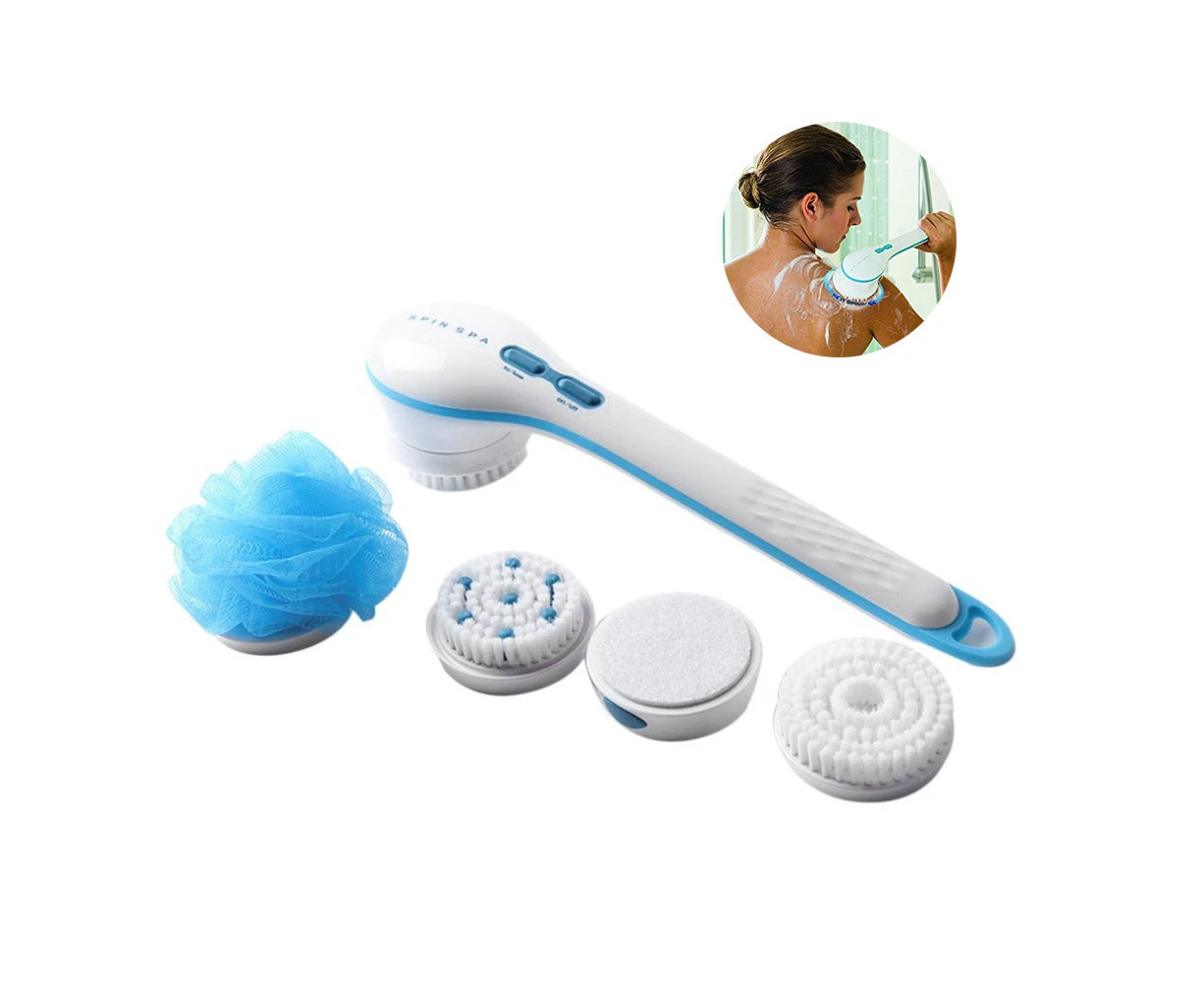 Electric Body Brush, Exfoliating Shower Brush 5 Brush Heads 4 In 1 Spin Brush Spa Massage Scrubber Scrub Kit$Electric Shower Brush, Long H-Rose Gold