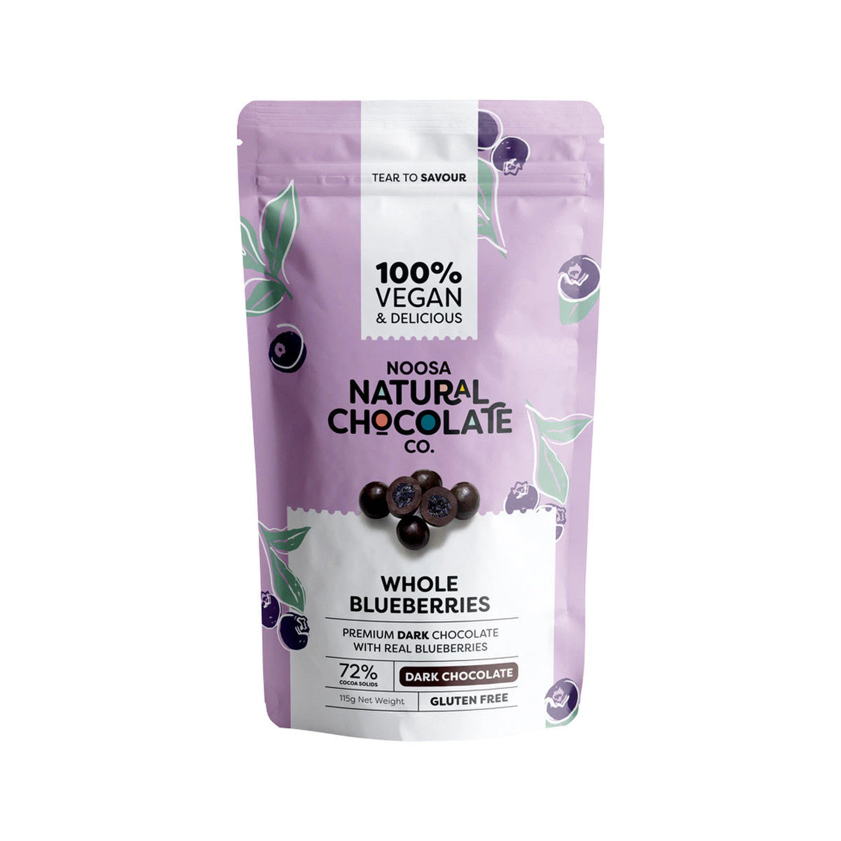 Noosa Natural Chocolate Co. Dark Chocolate Whole Blueberries 115g