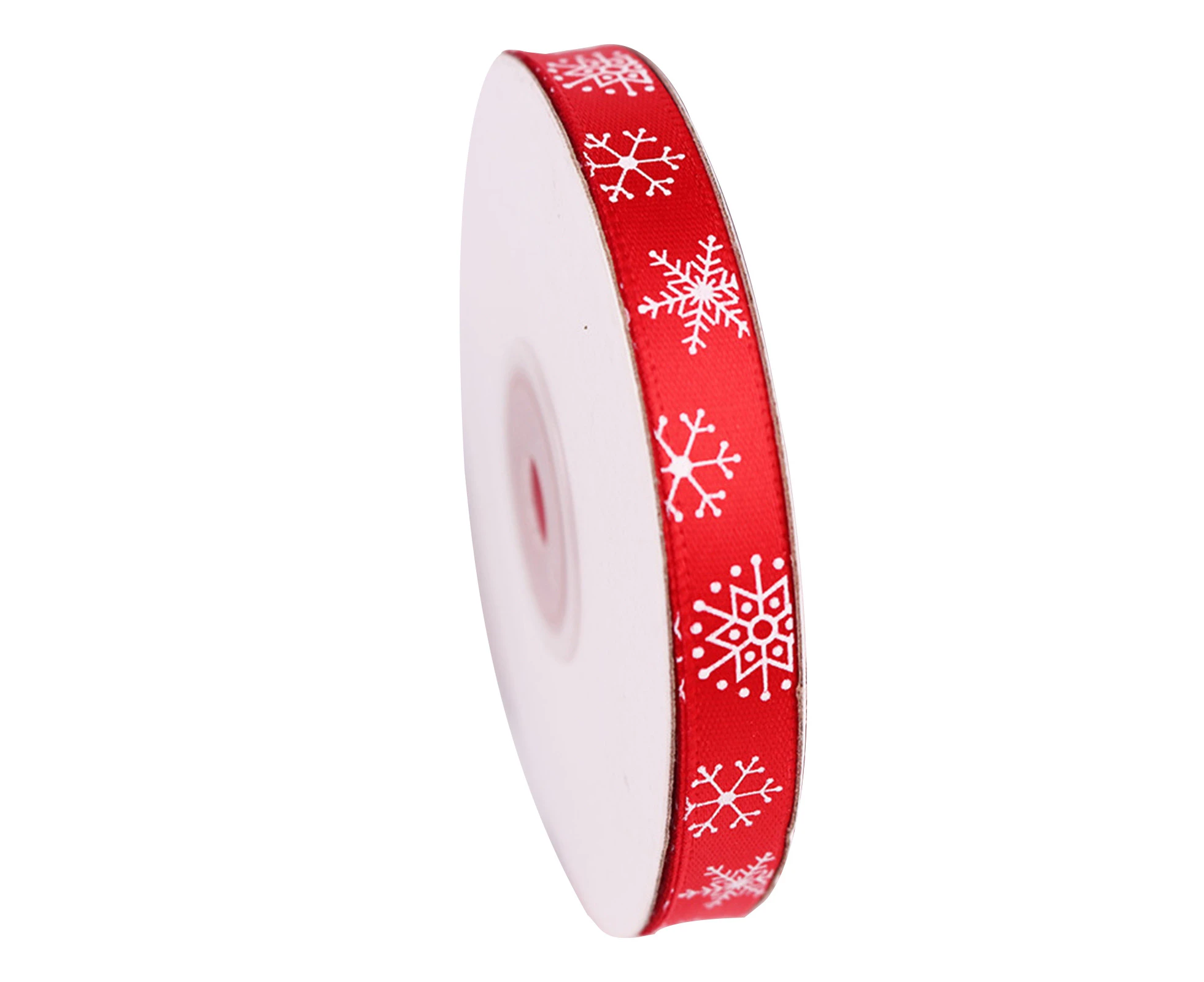 22m Christmas Ribbon White Snowflake Bright Color Thicker Slim DIY Gift Packing Reusable Bowknot Making Xmas Tree Ribbon Roll for Festival Red