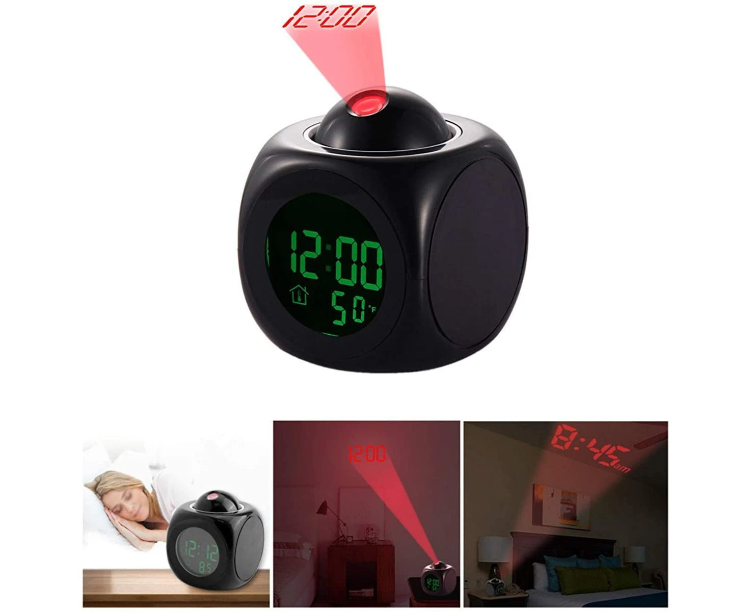 LED Projector Alarm Clock Multifunction Digital Temperature Display