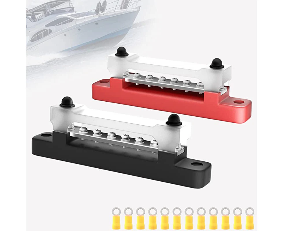 (6 Way Terminal Bus Bar) - PSEQT 6 Terminal Bus Bar Ground Power Distribution Terminal Block Bus Bar with Cover for Auto Marine Car Pickup Trailer RV Boat