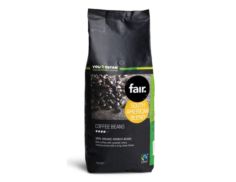 Oxfam fair Fairtrade Organic South American blend coffee beans 1kg