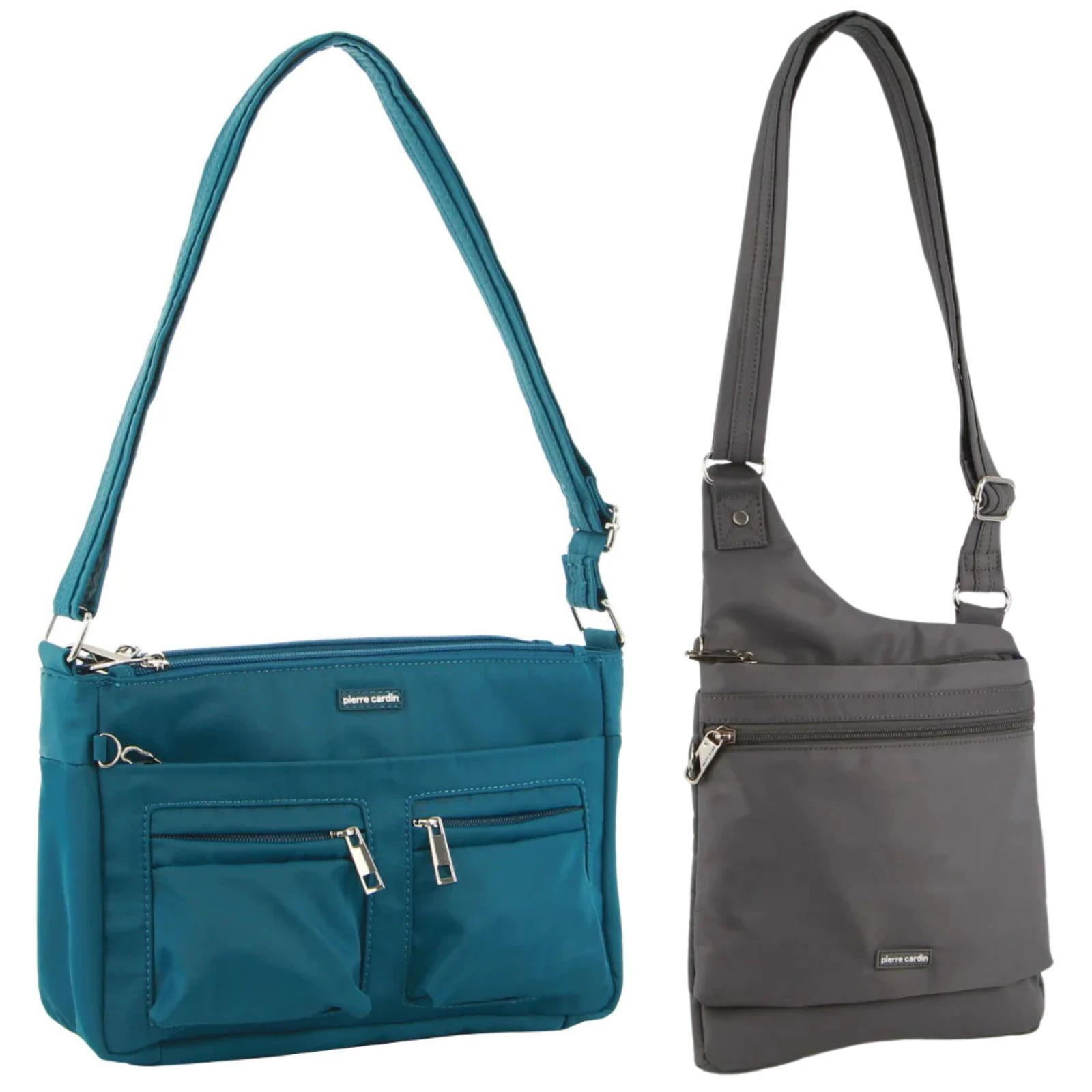 2Pc Set Pierre Cardin Anti-Theft Cross Body Bags Slash Proof - Turquoise & Grey