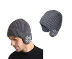 Unisex Winter Knit Earflap Beanie Hat Warm Ear Flap Hat with Knit Brimmed Ski Cap Gray