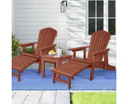 ALFORDSON Adirondack Chairs Table 3PCS Set Outdoor Furniture w/ Ottoman Beach Brown