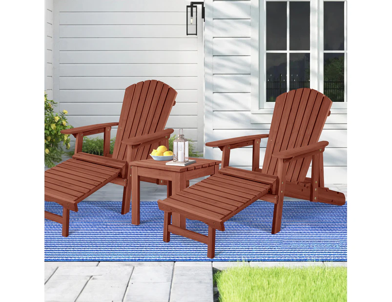 ALFORDSON Adirondack Chairs Table 3PCS Set Outdoor Furniture w/ Ottoman Beach Brown