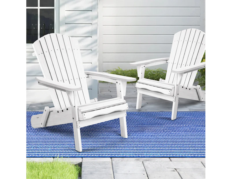 ALFORDSON 2x Outdoor Chairs Wooden Adirondack Patio Furniture Beach Garden White