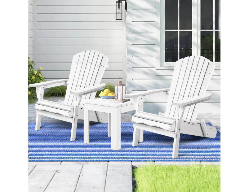 ALFORDSON Adirondack Chairs Table 3PCS Set Wooden Outdoor Furniture Beach White