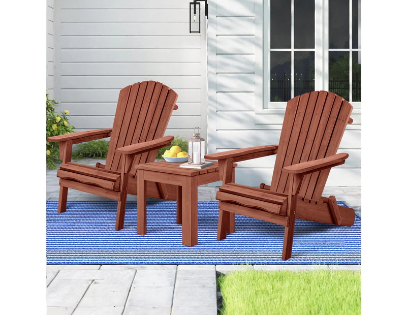 ALFORDSON Adirondack Chairs Table 3PCS Set Wooden Outdoor Furniture Beach Brown