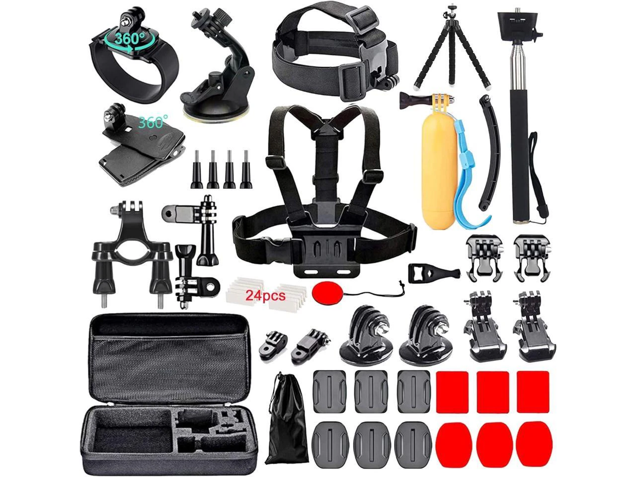 60 in 1 Camera Accessories Kit Compatible with GoPro Hero 12 11 10 9 8 7, GoPro Max, GoPro Fusion, DJI Osmo Action, AKASO, APEMAN, Campark, SJCAM