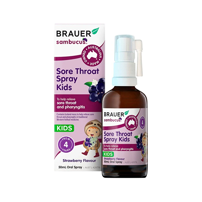 Brauer Sambucus Kids Sore Throat Spray Strawberry Flavour Oral Spray 50ml