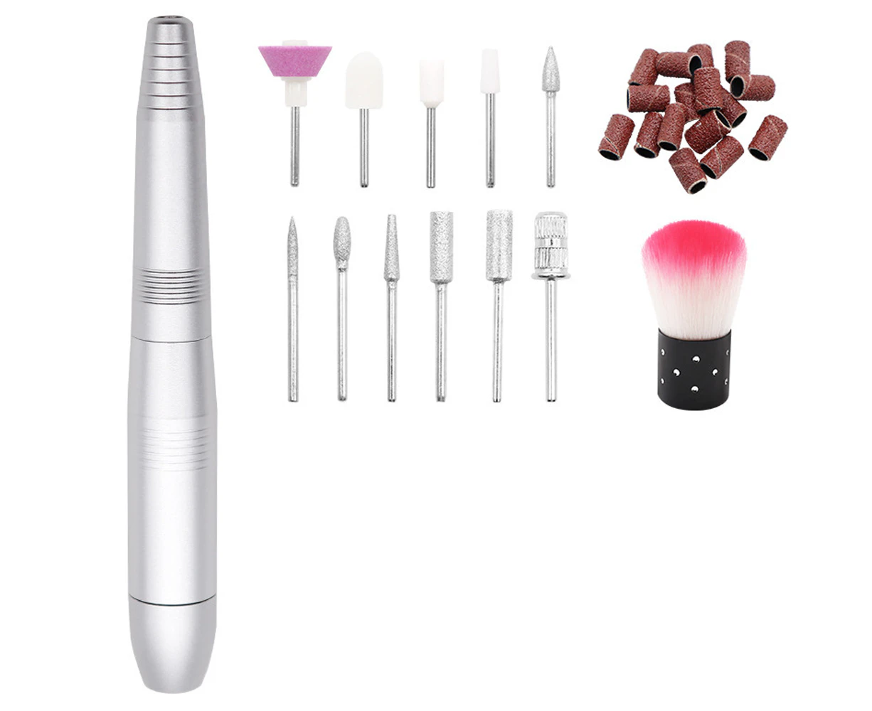 PWLXYYMY-Electric Nail Drill Machine Kit Portable Electric Nail File Set Acrylic Gel Nails Manicure Pedicure Tool Nail Drill Bits Sanding Band-silver suit