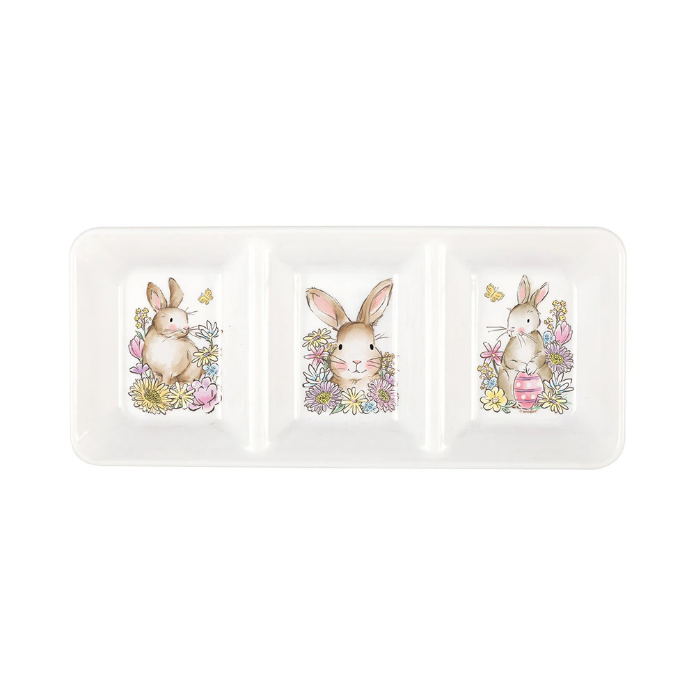 Easter Whimsy Reusable Plastic Serving Tray With 3 Sections 33cm X 14cm