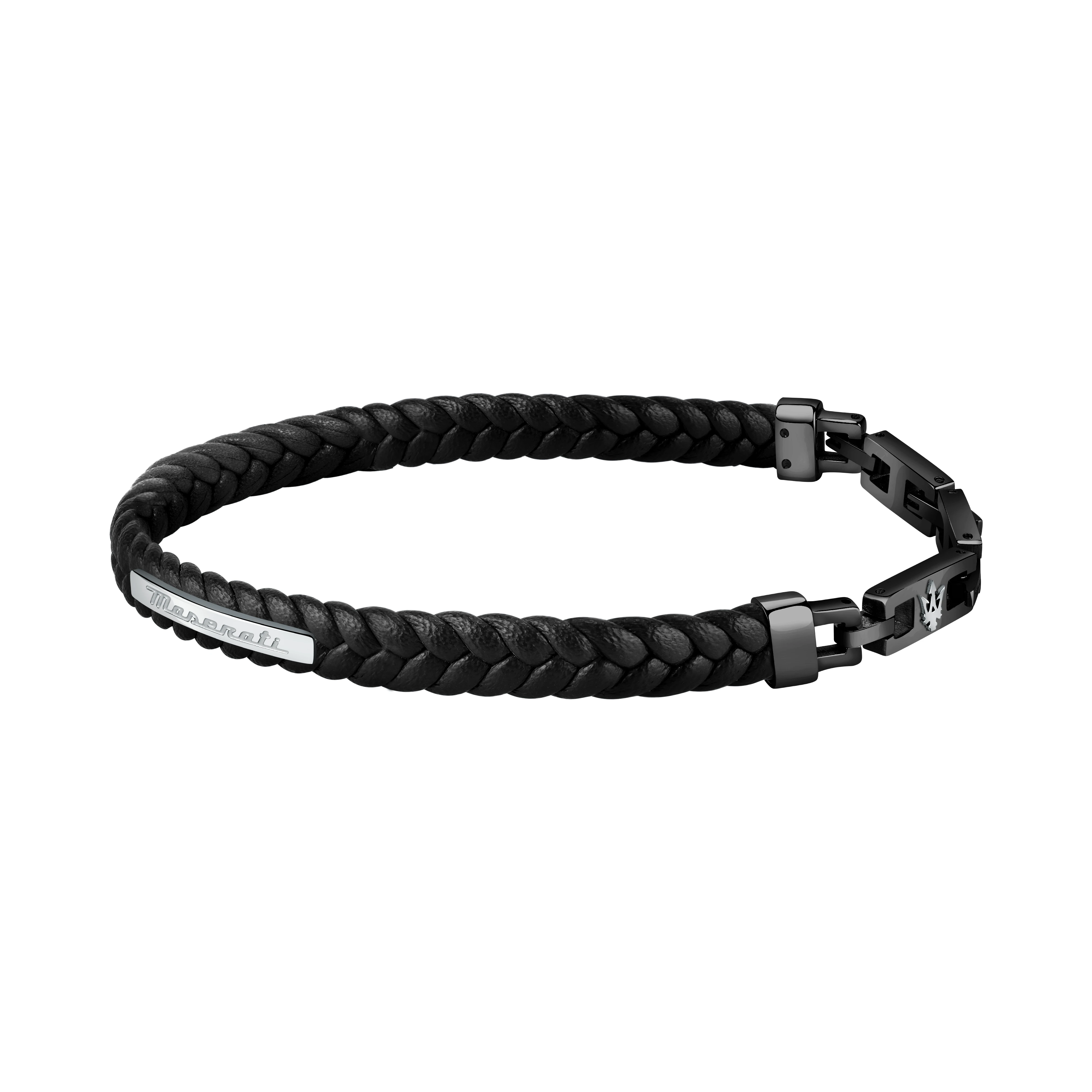 Maserati Black with Silver Recycled Leather 225mm Bracelet