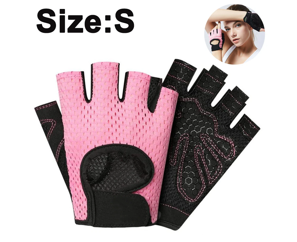 Workout Gloves for Men Women, Lightweight Breathable with Padding Weight Lifting Gloves Fingerless Pole Dance Gloves - Pink