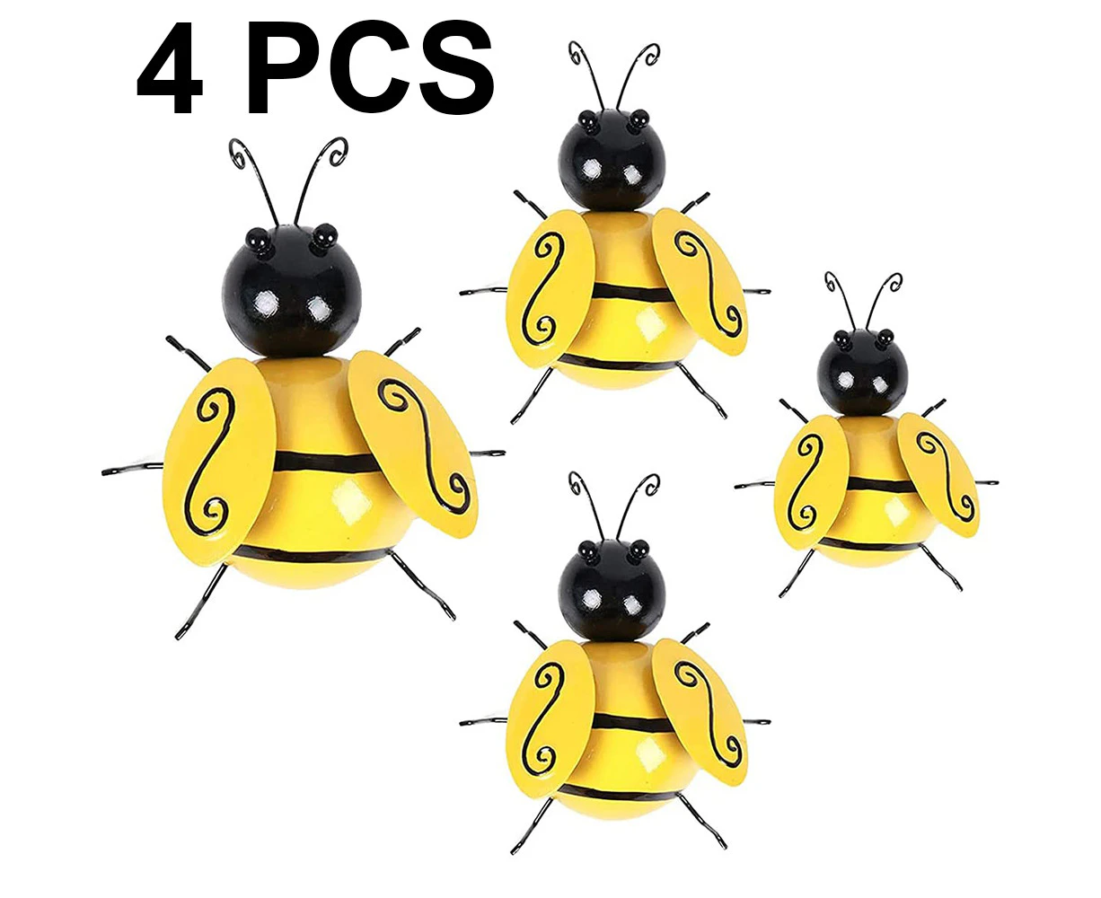 4 Pack Metal Bee Wall Art Sculptures Garden Decorations, Hanging Bee Wall Decor Indoor Outdoor Garden Yard Lawn Decor