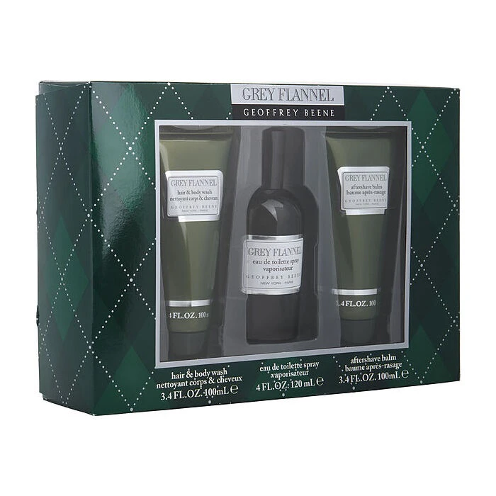 Geoffrey Beene Grey Flannel EDT Spray 120ml/4oz & Aftershave Balm & Hair & Body Wash 100ml/3.4oz