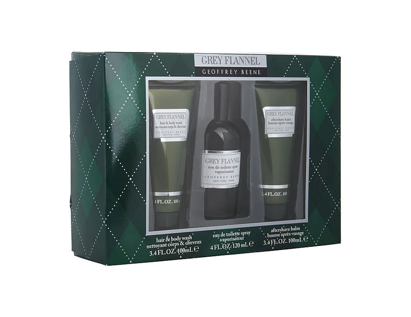 Geoffrey Beene Grey Flannel EDT Spray 120ml/4oz & Aftershave Balm & Hair & Body Wash 100ml/3.4oz