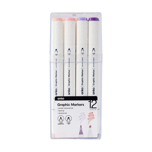 Dual Tip Graphic Markers, 12 Pack - Anko