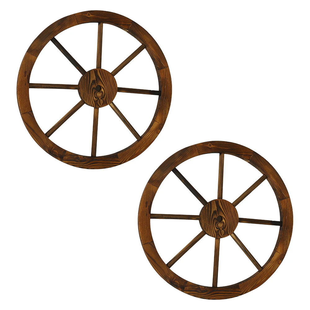 HortifKRAFT 2 Pcs Wooden Wagon Wheel 60cm Garden Decor Rustic Outdoor Ornaments