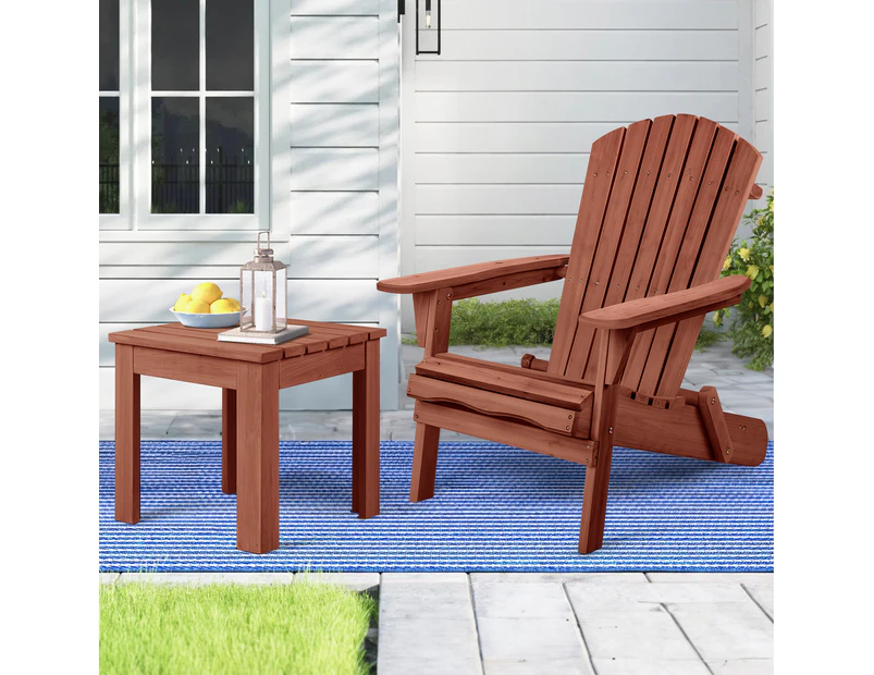 ALFORDSON Adirondack Chair Table 2PCS Set Wooden Outdoor Furniture Beach Brown