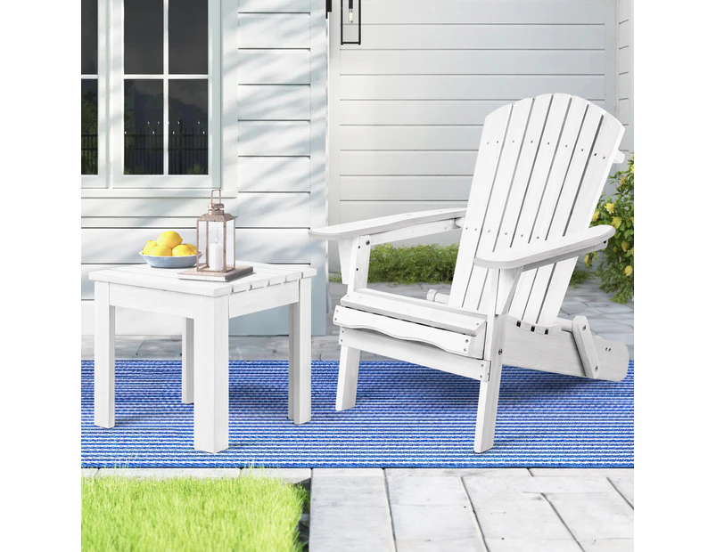 ALFORDSON Adirondack Chair Table 2PCS Set Wooden Outdoor Furniture Beach White