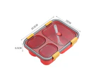 Portable 3-Compartment Microwaveable Lunch Box Bento Box with Cutlery Red
