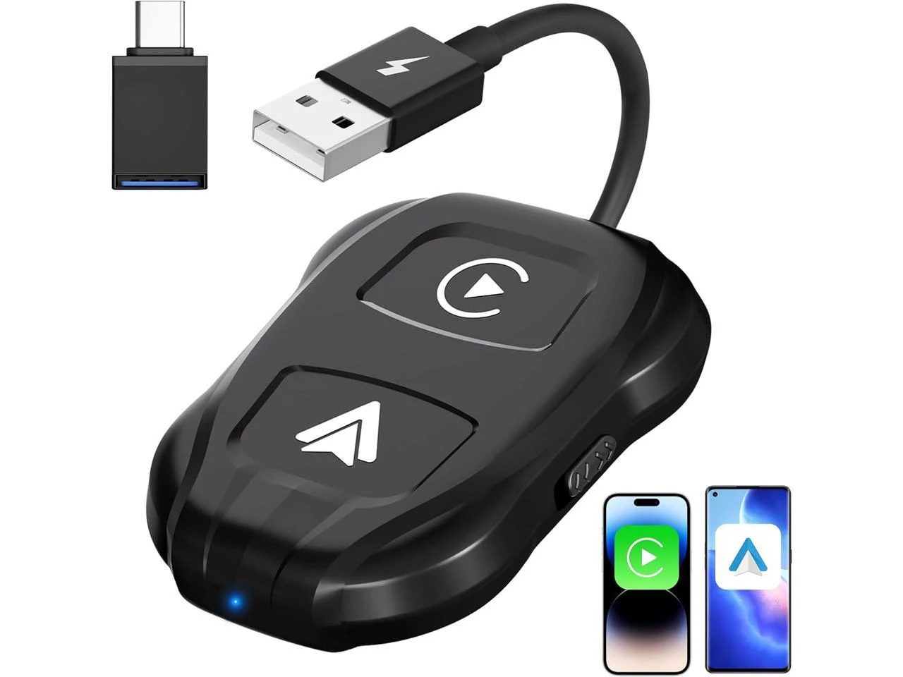 2-in-1 Wireless CarPlay Adapter & Android Auto, Dongle Convert Wired Apple Car Play to Wireless, Fast Auto Connect, Compatible with iOS 10+ & Android 11+