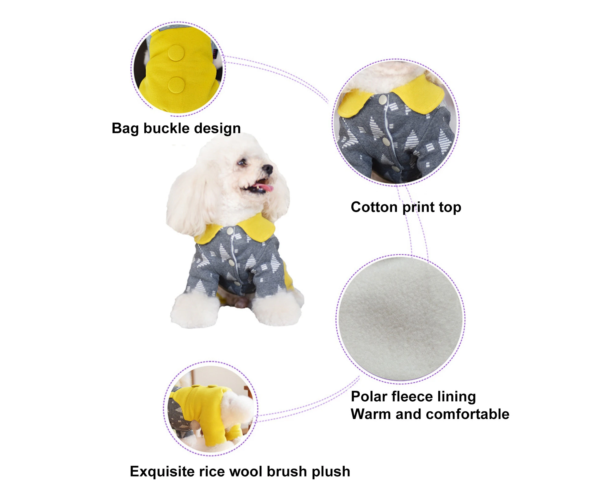 Dog Winter Clothing Lapel Collar Non-sticky Hair Thickening Puppy Overalls Warm Clothing Puppy Costume-Grey XL