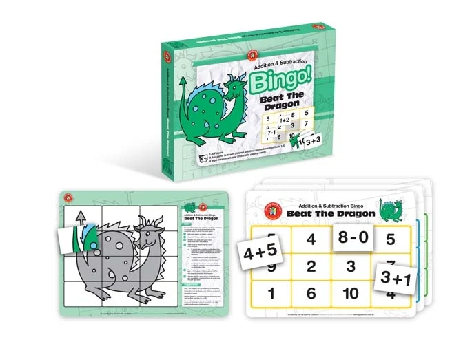 Learning Can Be Fun - Beat The Dragon Bingo - Addition & Subtraction Bingo